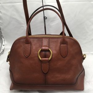 FRYE Ring Dome Cognac Brown Satchel Shoulder Handbag 2 Way Carry